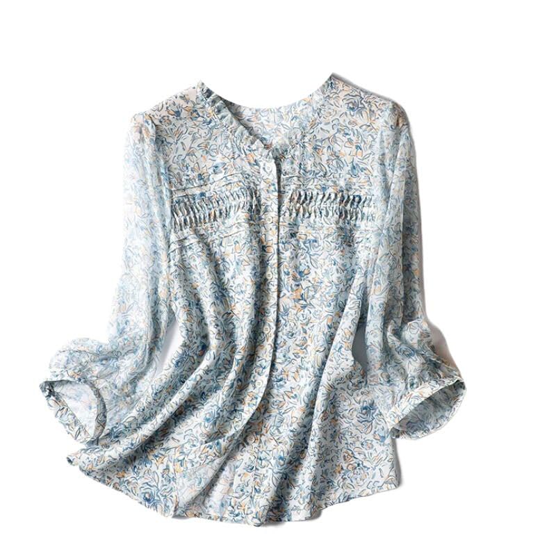 Camisas para mujer, blusas con cuello en V para primavera/verano, holgadas, florales