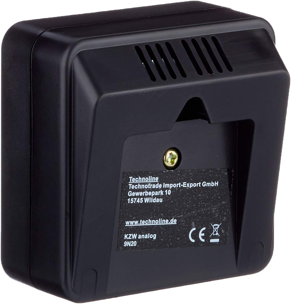 Назад view of the Technoline KZW Analog Short-Term Timer showing the wall mounting slot and manufacturer information