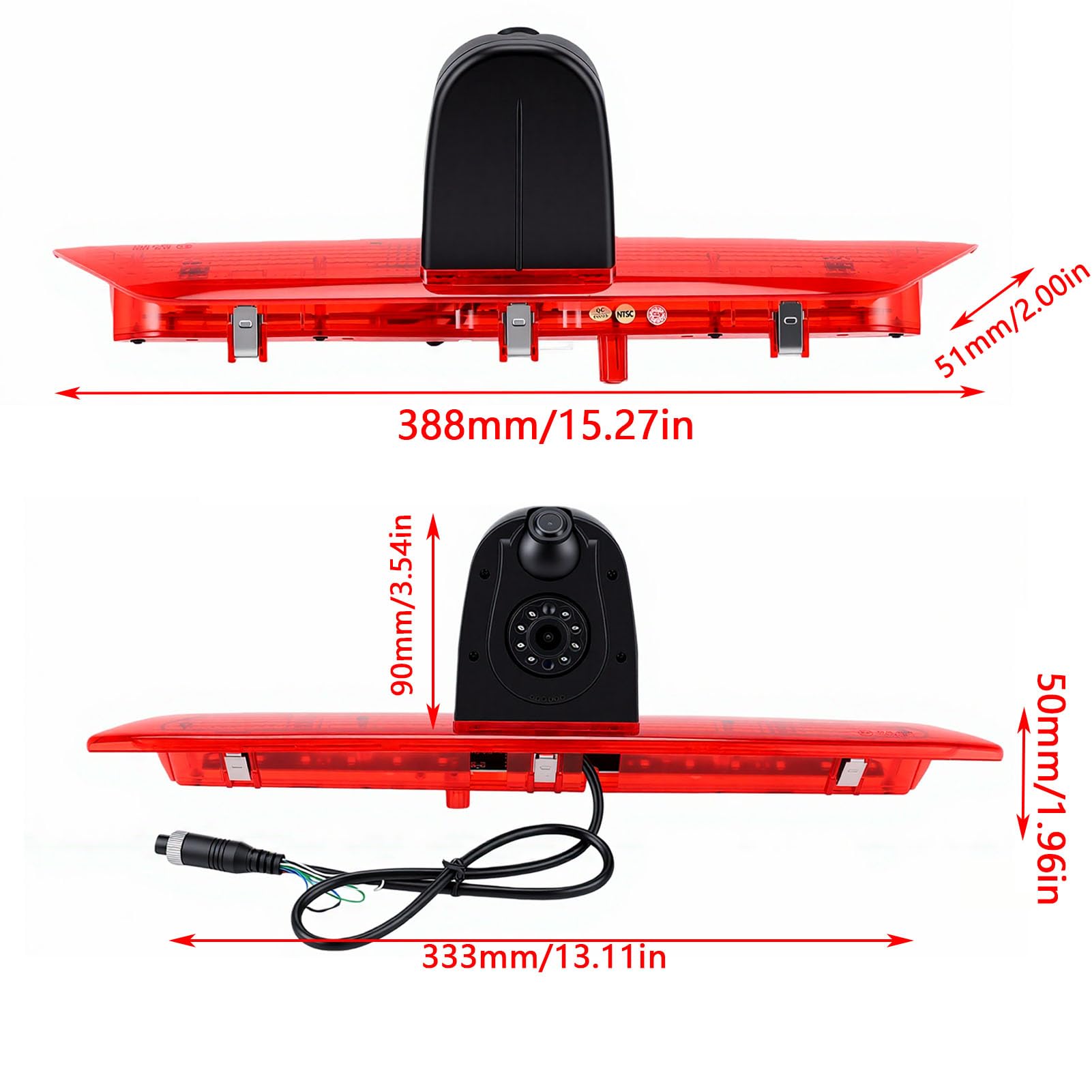 CHICIRIS Kamera Cofania z Widokiem z Tyłu, Wodoodporny HD Night Vision IP68, Szerokokątny 170 Stopni z możliwością Przełączania Kamera AHD CVBS ze światłami Hamowania do Monitorowania