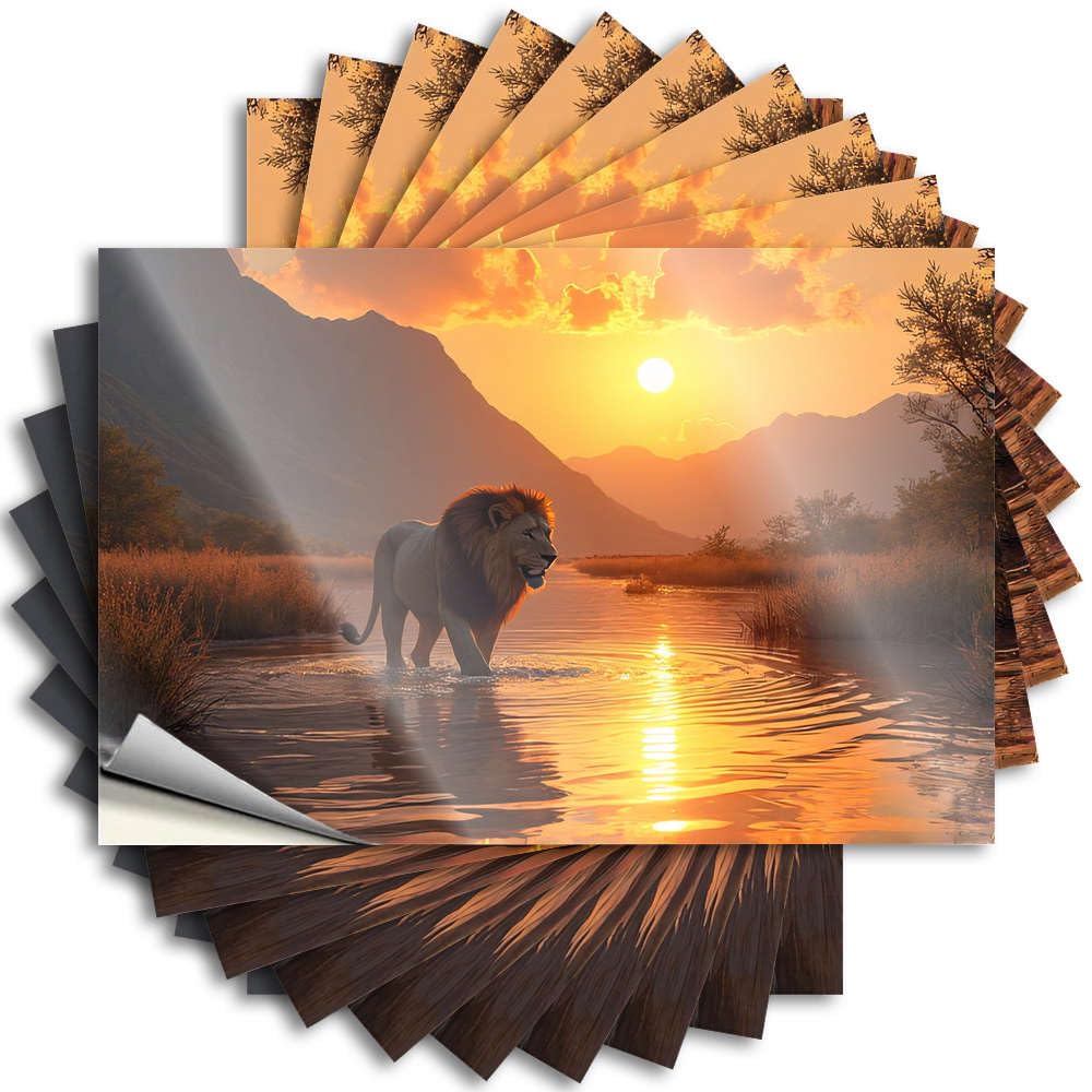 Quote Teen Bedroom Decor Custom Stickers, Helmet Waterproof Lion Walking in Water At Sunset for Hydro Flask | Retro Vinyl Decals for Science Holiday Gift(12X18CM)