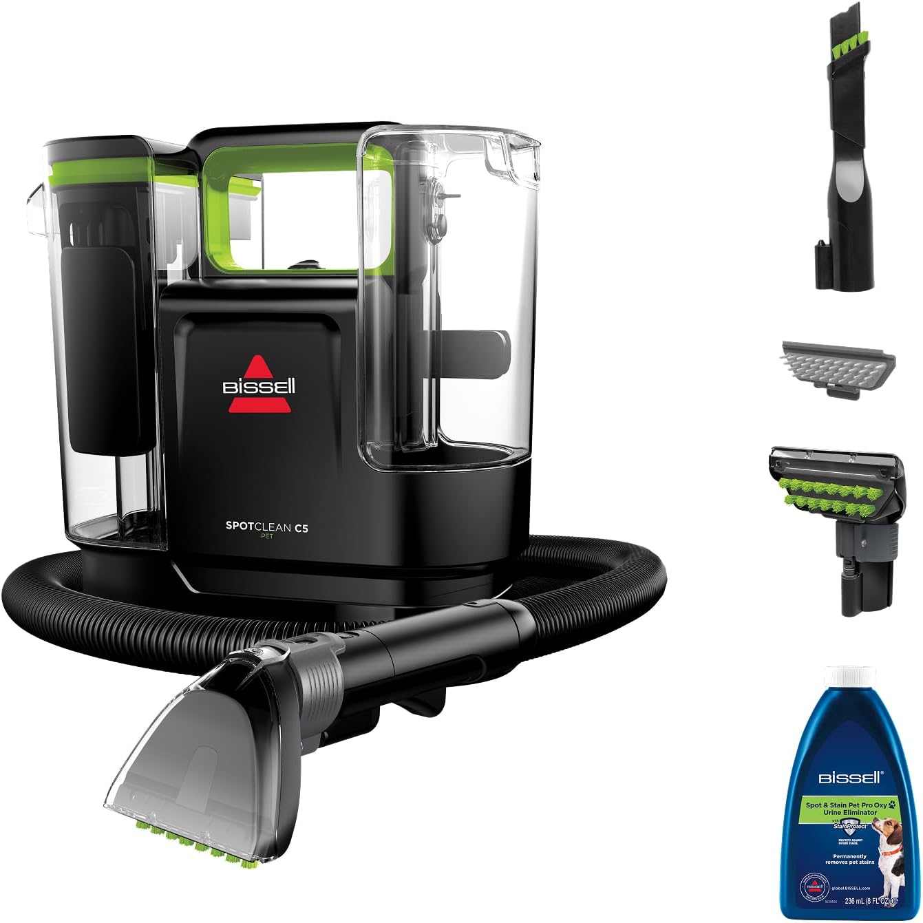 BISSELL SpotClean C5 Pet, Portable Carpet Cleaner, Remove Spills, Spots & Stains, For Carpets, Car Seats, Powerful Suction, Two-Tank Technology, Corded, 3928E, Black,cha Cha Lime