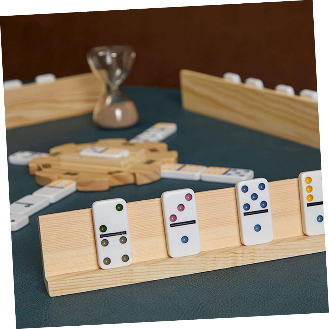 ibasenice 6pcs Domino Stand Chinese Mahjong Tiles Mexican Train Trays Portable Rack Mahjong Tile Pusher Letter Tile Holder Portable Mahjong Rack Mahjong Organizer Gaming Card Organizer Wood