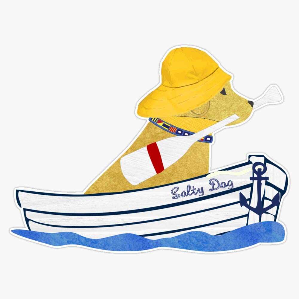 SMJ DesignsNautical Preppy Golden Retriever Aboard The Salty Dog Sticker Vinyl Waterproof Sticker Decal Car Laptop Wall Window Bumper Sticker 5"