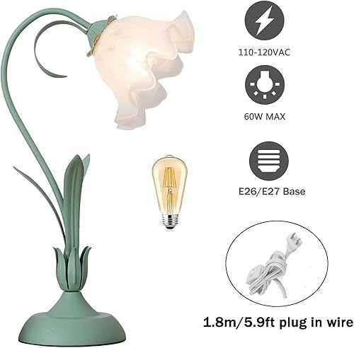 Miniatura 4 de TFCFL Lámpara de mesa en forma de flor para dormitorio, lámpara de escritorio de vitral, lámpara de mesita de noche, lámpara de noche Tiffany, luz