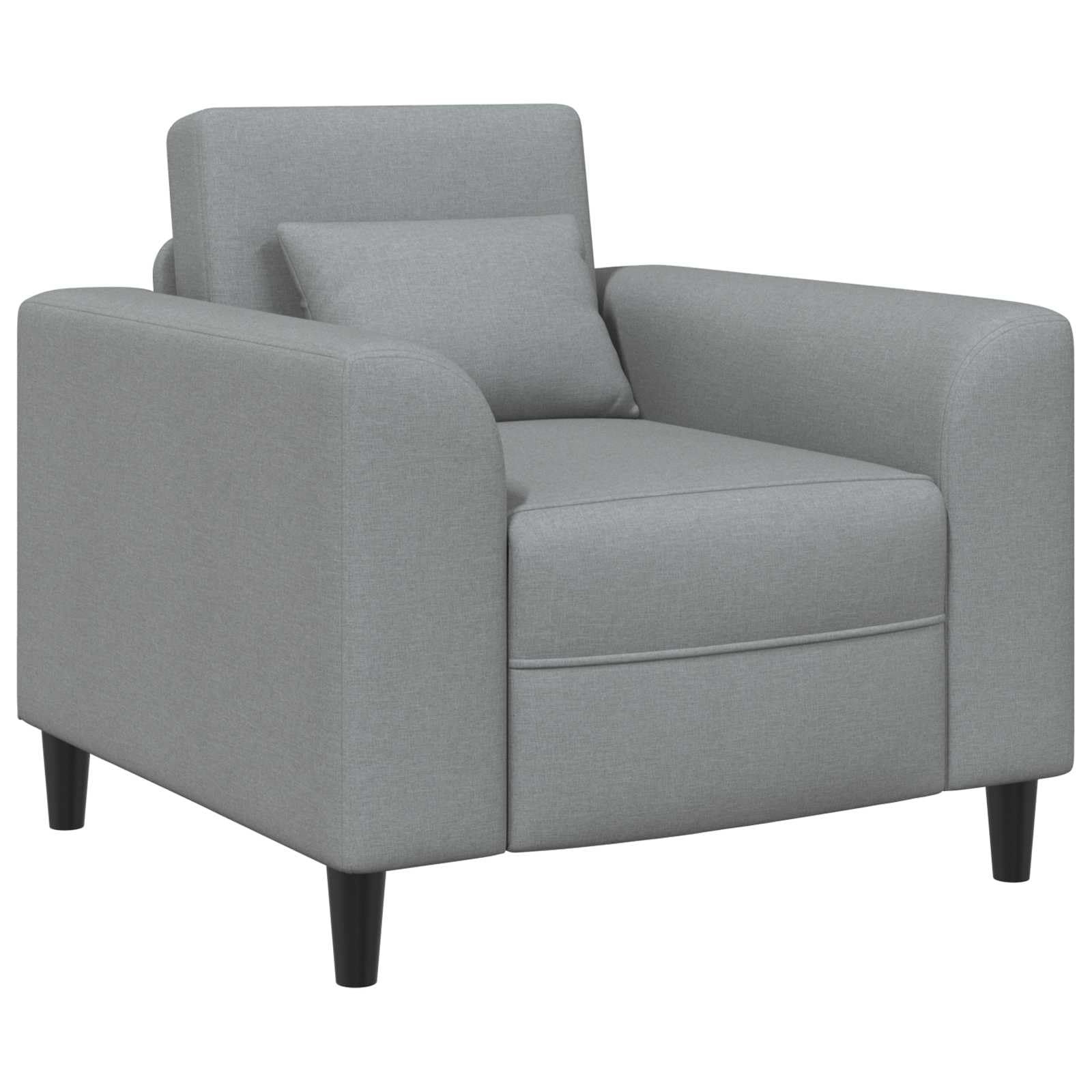 Poltrona moderna in tessuto grigio chiaro con braccioli larghi