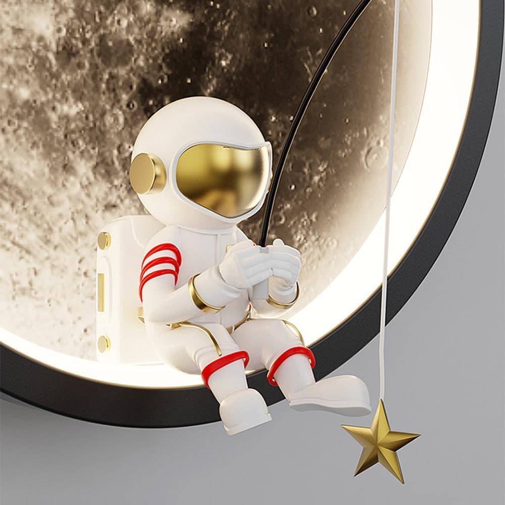 Lampa ścienna LED 3D z motywem astronauta, planety i księżyca, dekoracyjna lampa do pokoju dziecięcego (biała)