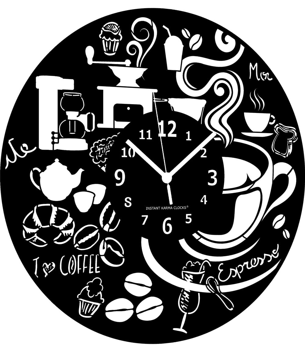 Instant Karma Clocks | Wall Clock | Coffee | Cup | Espresso | Bar Kitchen Office Restaurant | No Ticking