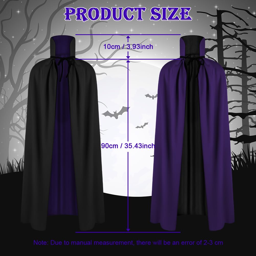AOOWU Mantello Vampiro Bambini, Mantello Reversibile Mantello Nero Viola di Halloween, Vampiro Collo Alto Mantello Unisex per Carnevale, Cosplay Travestimento, 90cm