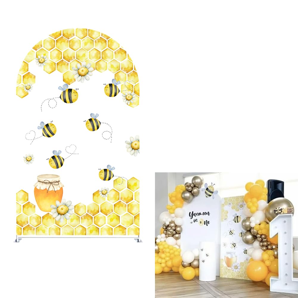Arch Backdrop Cover Happy Bee Day Birthday Party Chiara Arched Stand Stretchy Fabric Covers Yellow Color Sweet Bees Baby Shower Parties Decorations (