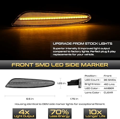 Miniatura 2 de VIPMOTOZ Luces de marcador laterales LED delanteras compatibles con Mercedes Benz W211 Clase E E320 E350 E500 E55 AMG carcasa cromada lente