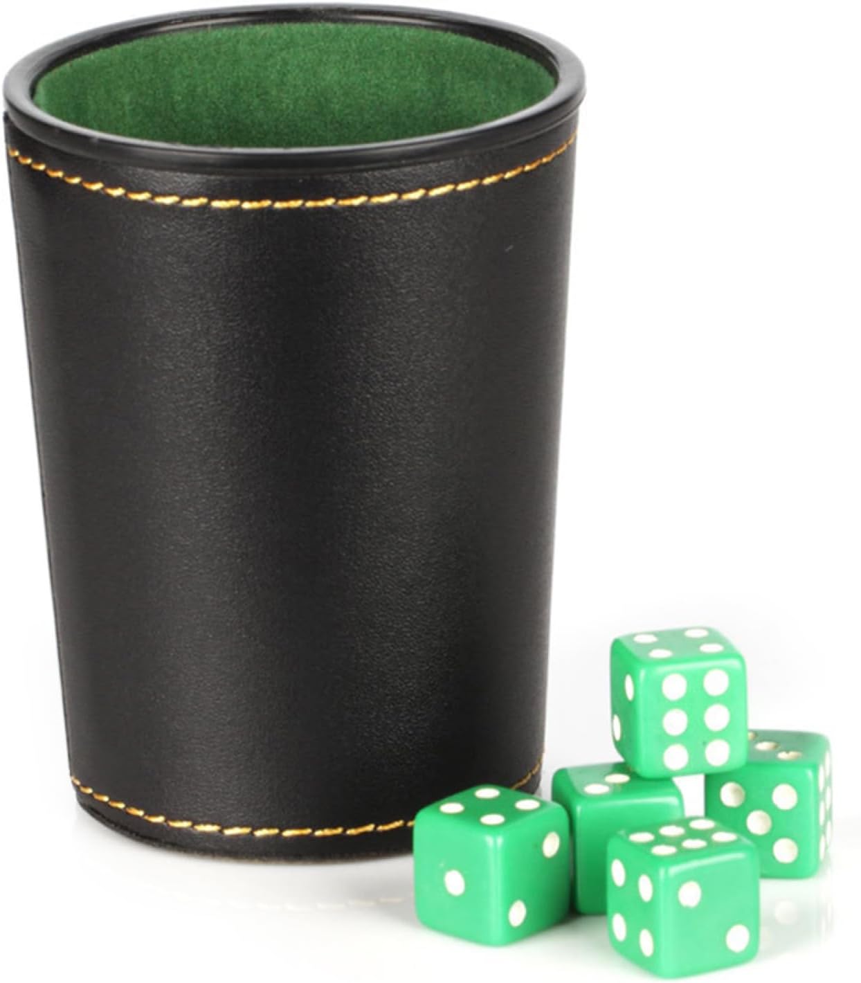 Leather Dice Cup - PU Leather Quiet Dice and Cup Set - Game Felt Interior with 5 6-Sided Dices Noise Abatement for Bar Entertainment Party Games