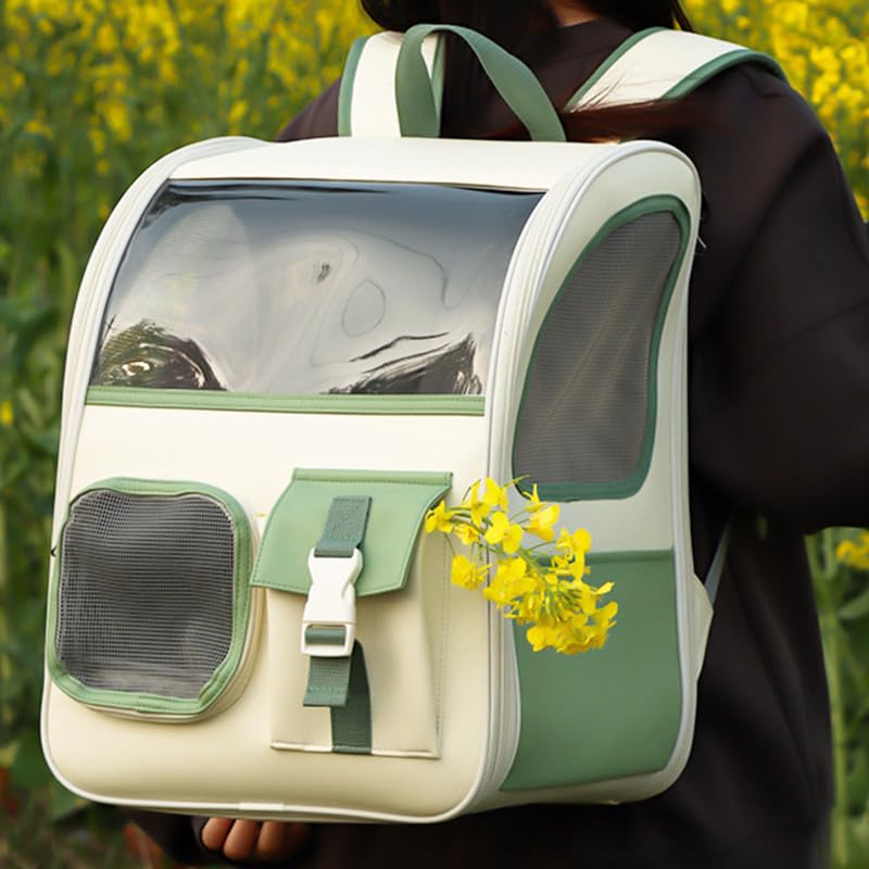 Zaino per Animali Domestici con Grande capacità e Rete Traspirante per Avventure All'aria Aperta 39x32x24 Cm (Verde Bianco)