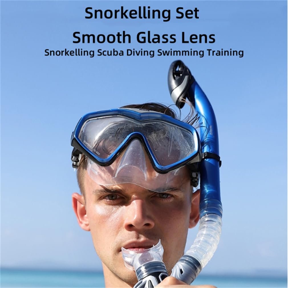 Attrezzatura da snorkeling da viaggio per adulti, con boccaglio Dry Top e borsa per attrezzi, occhiali in vetro temperato e silicone morbido, set di maschera da snorkeling per snorkeling