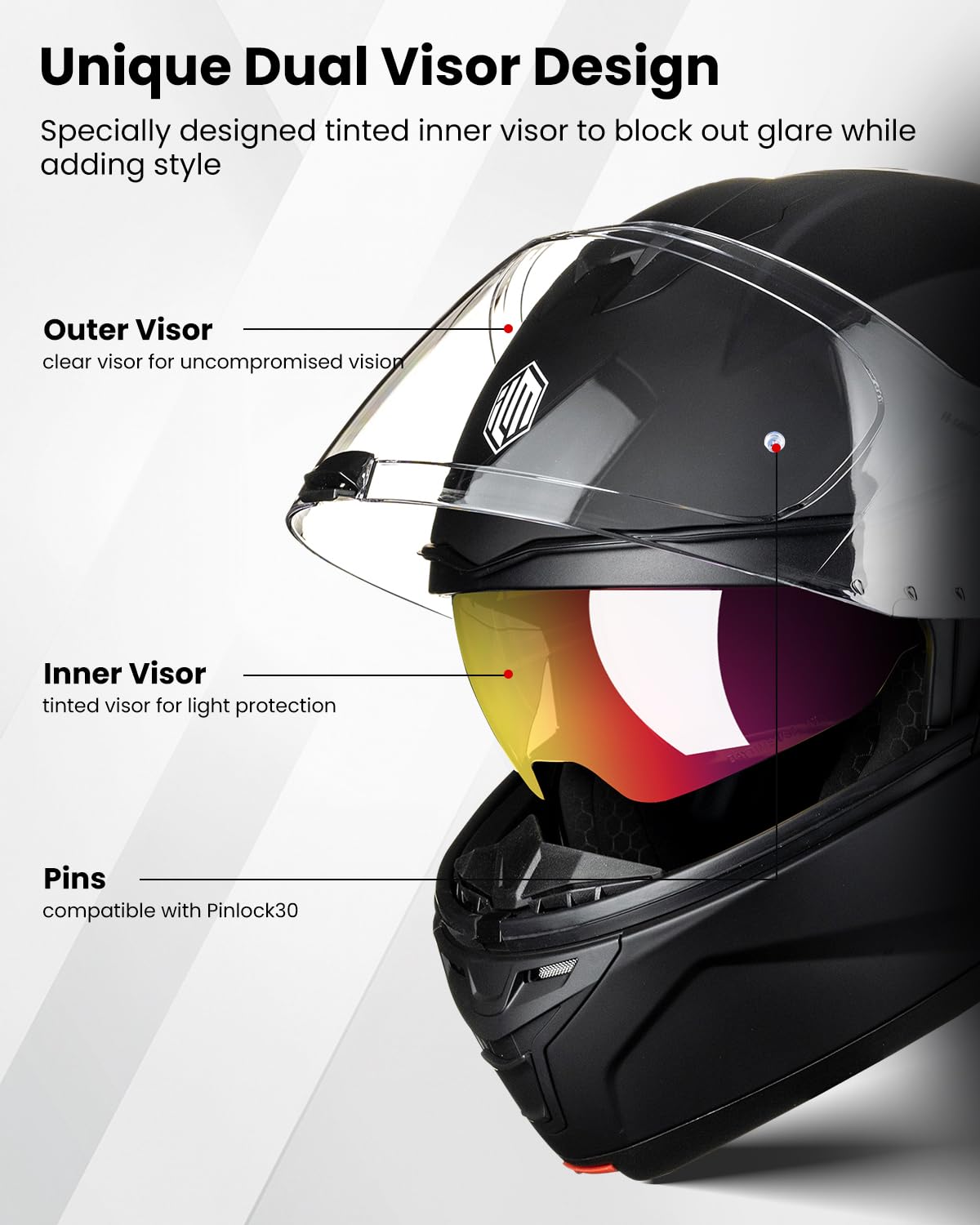 ILM Klapphelm Motorradhelm Integralhelm Herren Damen Modular Full Face Flip Up ECE22.06 DOT Motorrad Street Racing Modell B-711