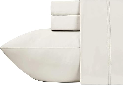 ARlinen Juego de sábanas de algodón de fibra extra larga color marfil sólido de 400 hilos, juego de sábanas tamaño matrimonial, se adapta a