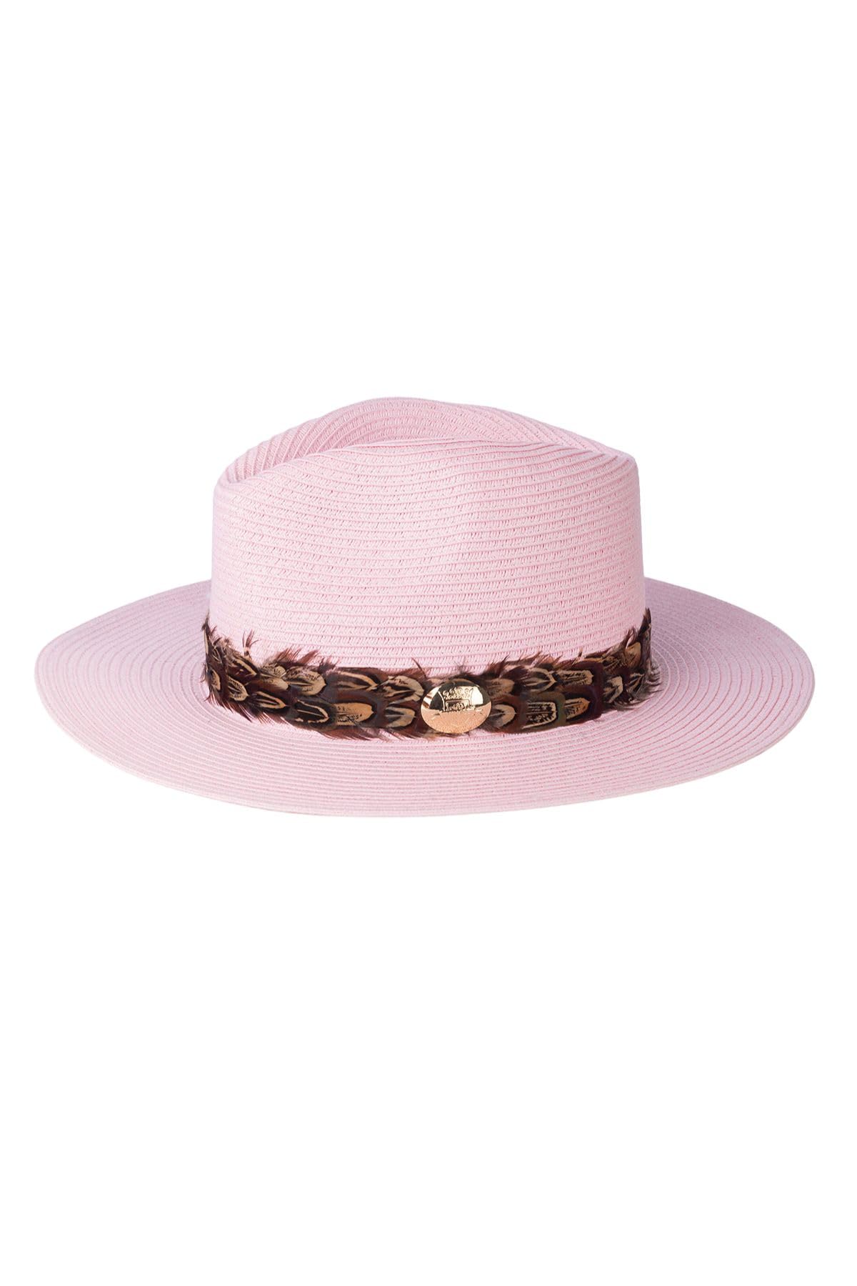 Rydale Women's Pink Sun Hat Panama Hats For Wide Brim Feather Band Lightweight Country Headwear (Uk, Alpha, M, )