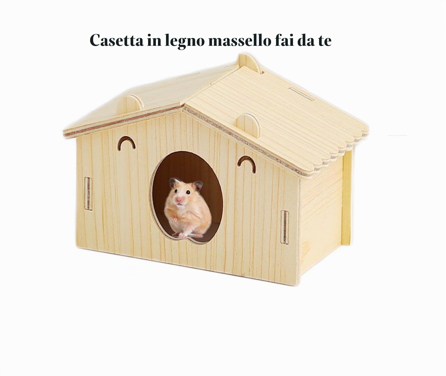 Moderna gabbia per criceti di pino, per casa, giochi e paesaggi nella cassetta dei bambini. Contiene sei pezzi, casa, tavolo, recinzione, nido di uccelli, ponte in legno, segatura, 8 pezzi (set