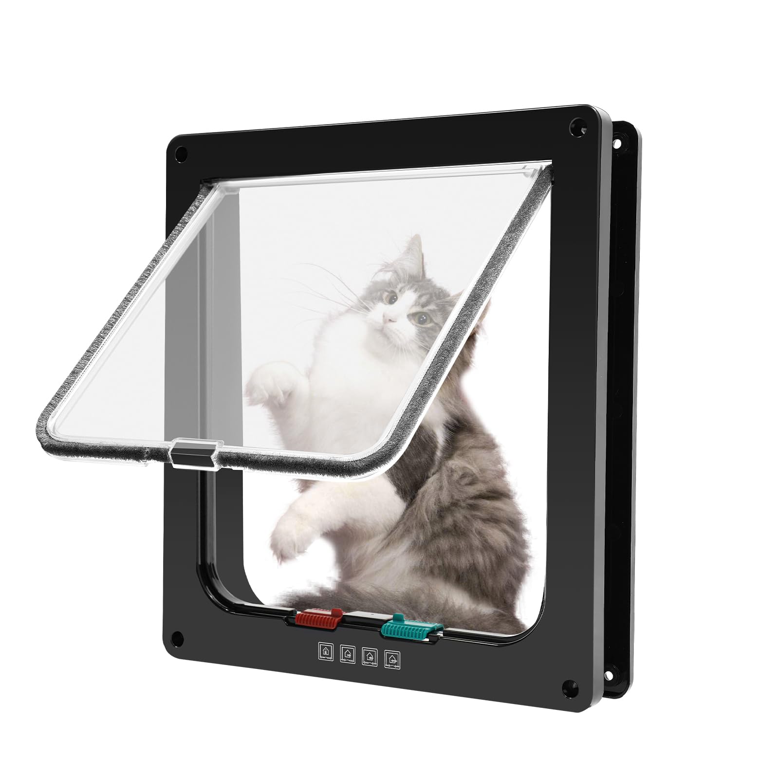 Puerta para gatos con cierre magnético y sistema de bloqueo selectivo de 4 vías