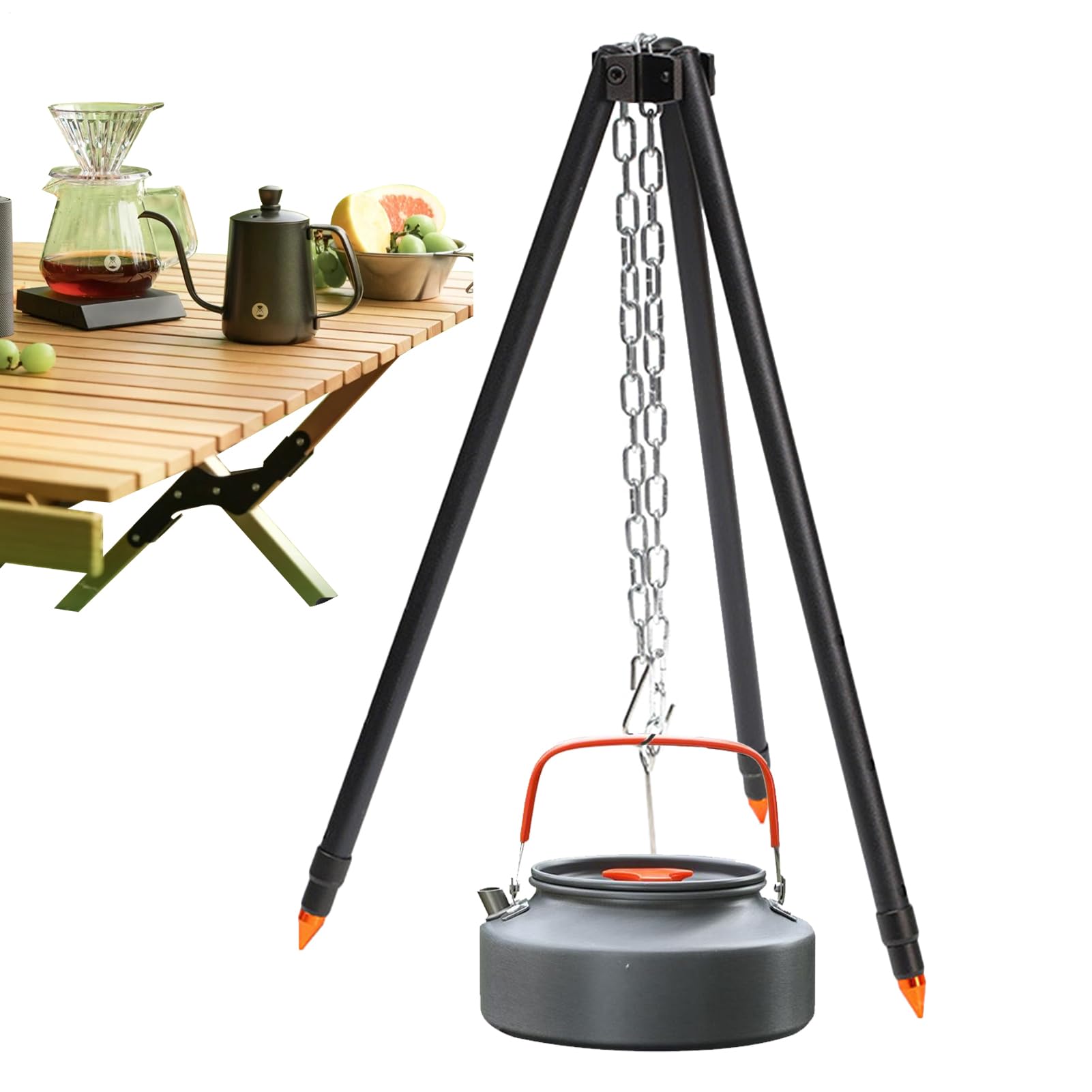 Treppiede da cucina Heavy Duty, Forniture per griglia di cottura, treppiede da campeggio con catena per gite in famiglia, campeggio