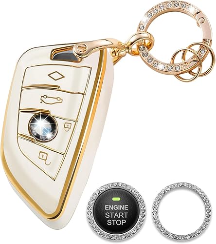 Homaupt Funda para llavero BMW compatible con BMW 2 5 6 7 Series X1 X2 X3 X5 X6, funda de protección de llaves de TPU suave con anillo brillante