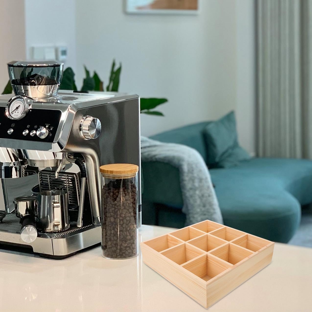 Holz Teebeutelhalter mit 9 Fächern für Zuckerpäckchen und Kaffee
