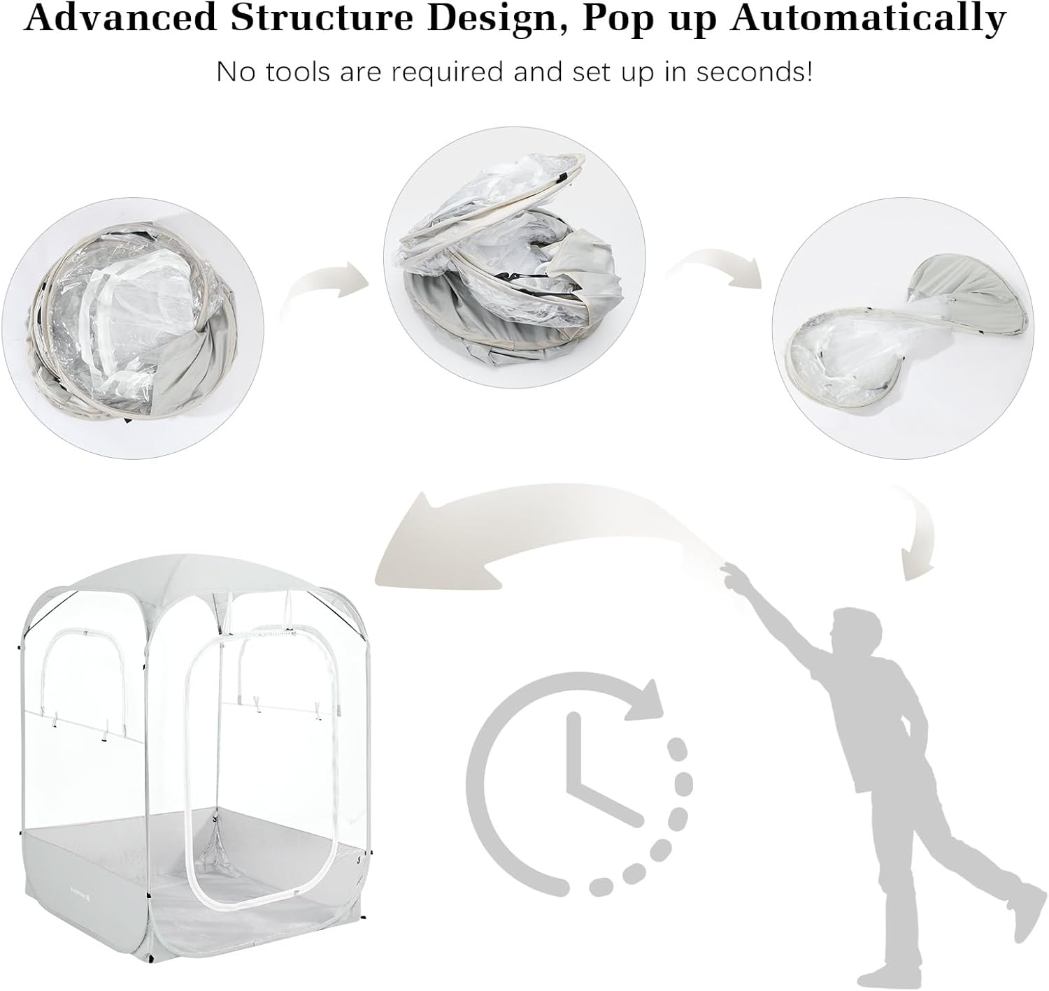 Sports Pods, Instant Pop Up Bubble Tent Fits 1-2 Persons, No Condensation, Spacious Interior, Ultra Visibility for Outside Sports Events, Fishing, Ultra Visibility, All Weather Protection