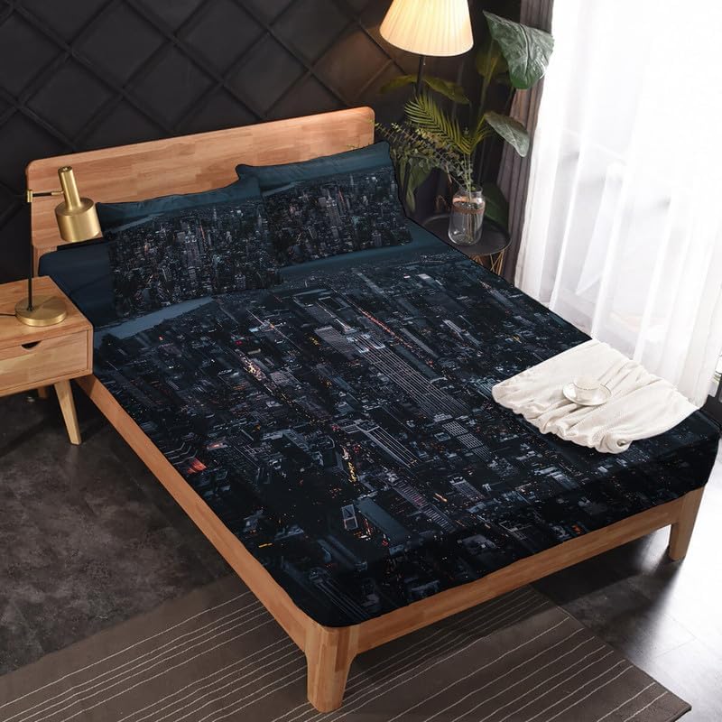 Miniatura 3 de Sábanas New York tamaño Queen  Juegos de sábanas y fundas de almohada  Lujoso 100% microfibra, estampado de alta cantidad de hilos, sábana encimera,