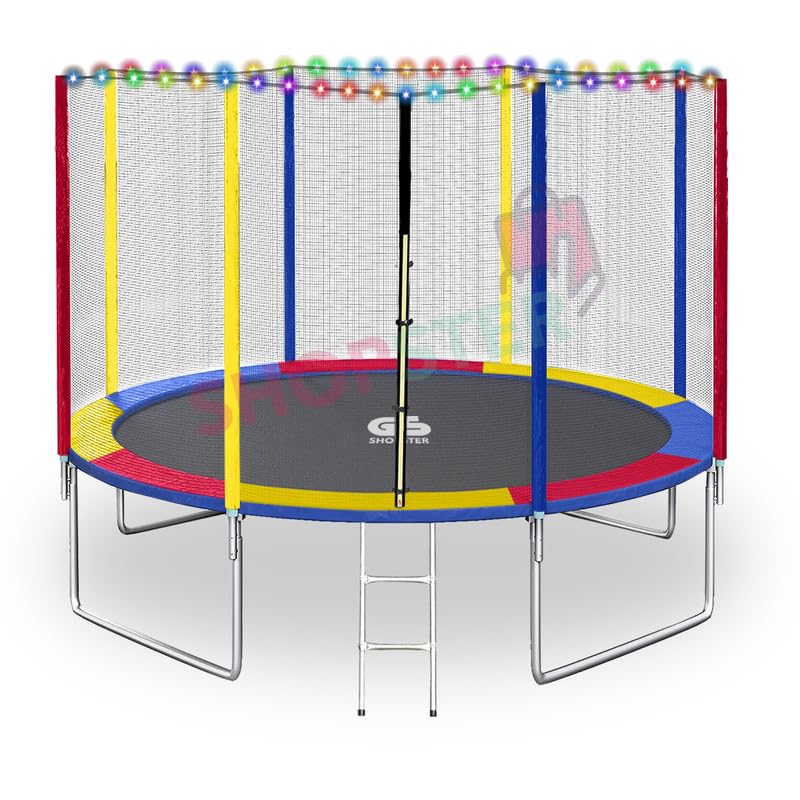 Image of Shopster Festive Edition 12 feet Heavy-Duty Jumping Trampoline for Adults & Kids with Safety Net, Remote-Control Waterproof LED Lights - Perfect for Indoor & Outdoor, Bouncer, Supports Upto 200kg