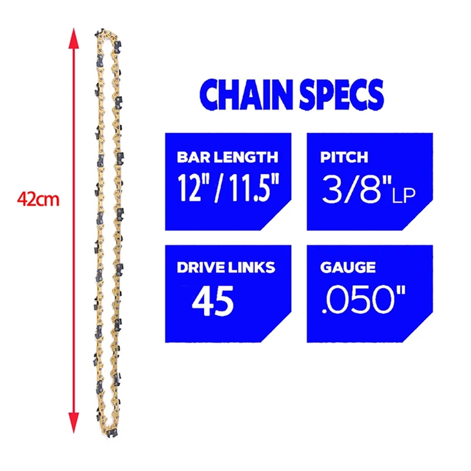 Cadena de motosierra Herramienta de carpintería for jardín, cadena de motosierra de 12 ", 45DL, paso LP de 3/8", piezas de sierra eléctrica semicincel de poda de corte de 050" universal(6 x Chain)