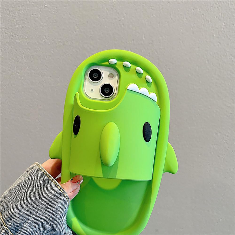Amazon.com: Shark Slide Phone Case, 3D Slippers Green Shark Soft 