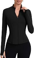 ZHENWEI Women's Cropped Workout Jacket Full Zip Long Sleeve Slim Fit Running Gym Top with Thumb Holes & Pockets