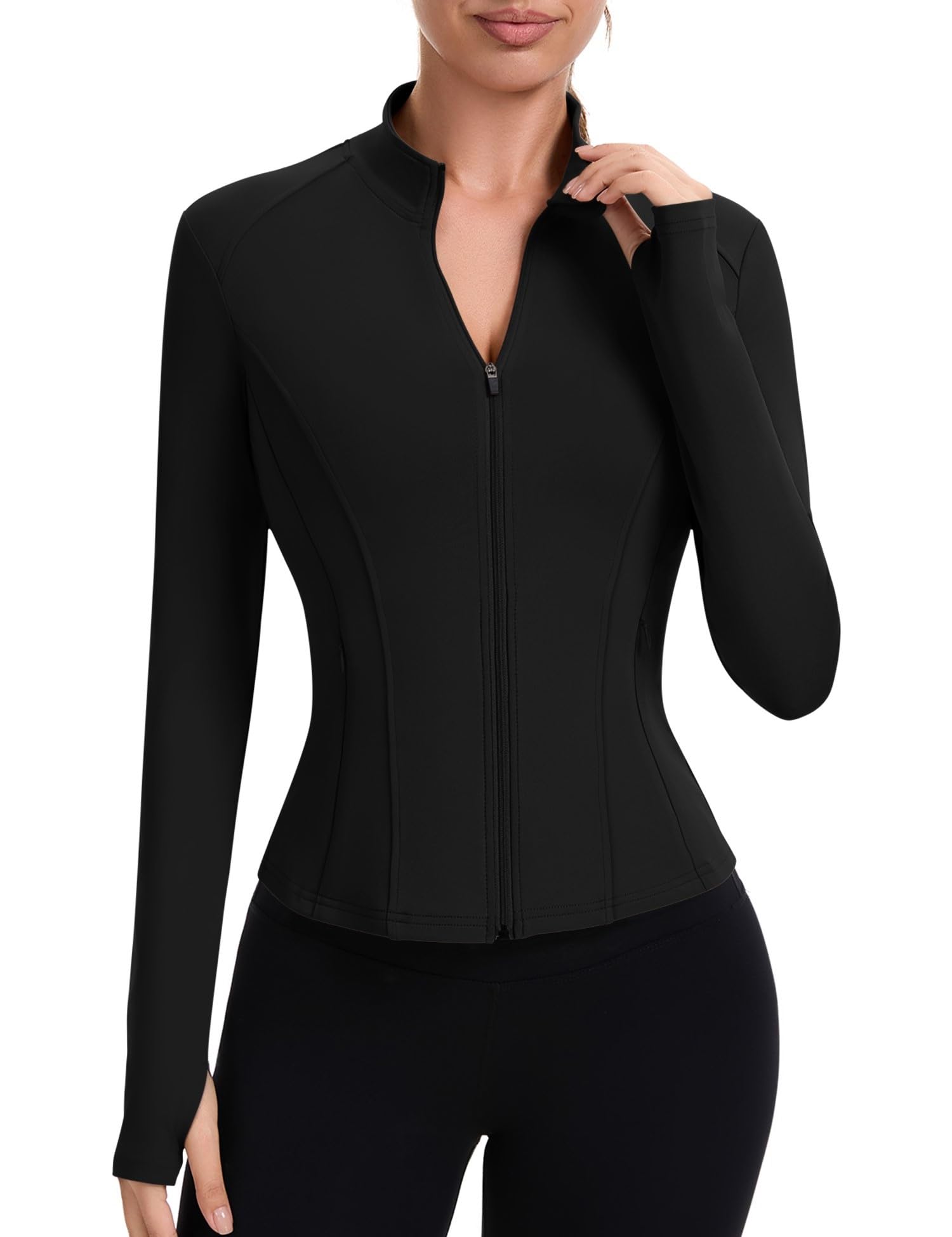 ZHENWEI Workout Jackets for Women Full Zip Up Cropped Athletic Long Sleeve Lightweight Slim Fit Running Tops with