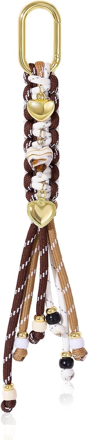 KissYan Bag Charms for Women, Colorful Rope Keychain Charm With Puffy Heart Ocean Pendant, Dainty Handbag Charms for Tote Bag