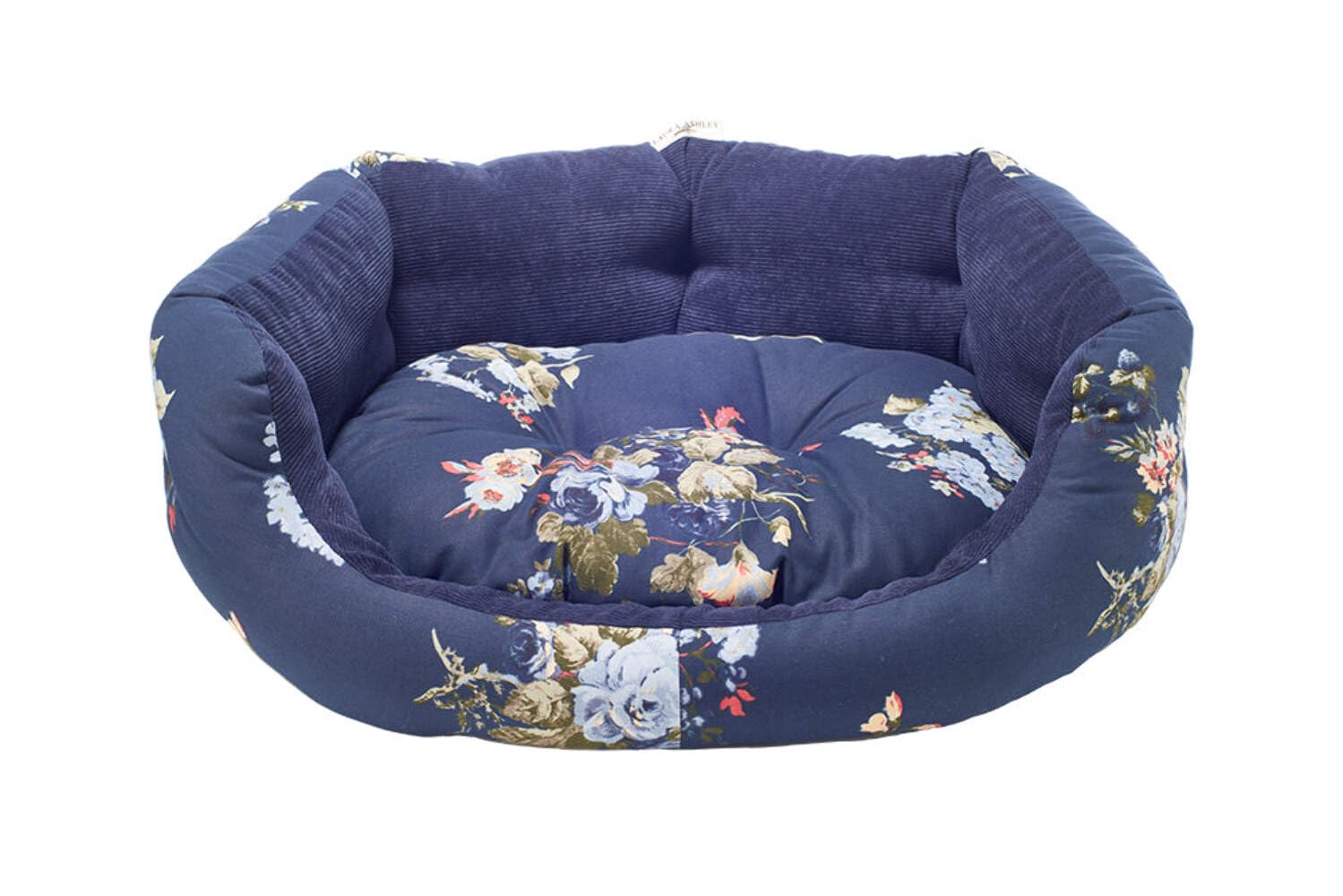 Laura Ashley Rosemore Navy Blue Floral Machine Washable Sustainable Thermal Filling Deluxe Slumber Dog/Puppy Bed 40 Inch