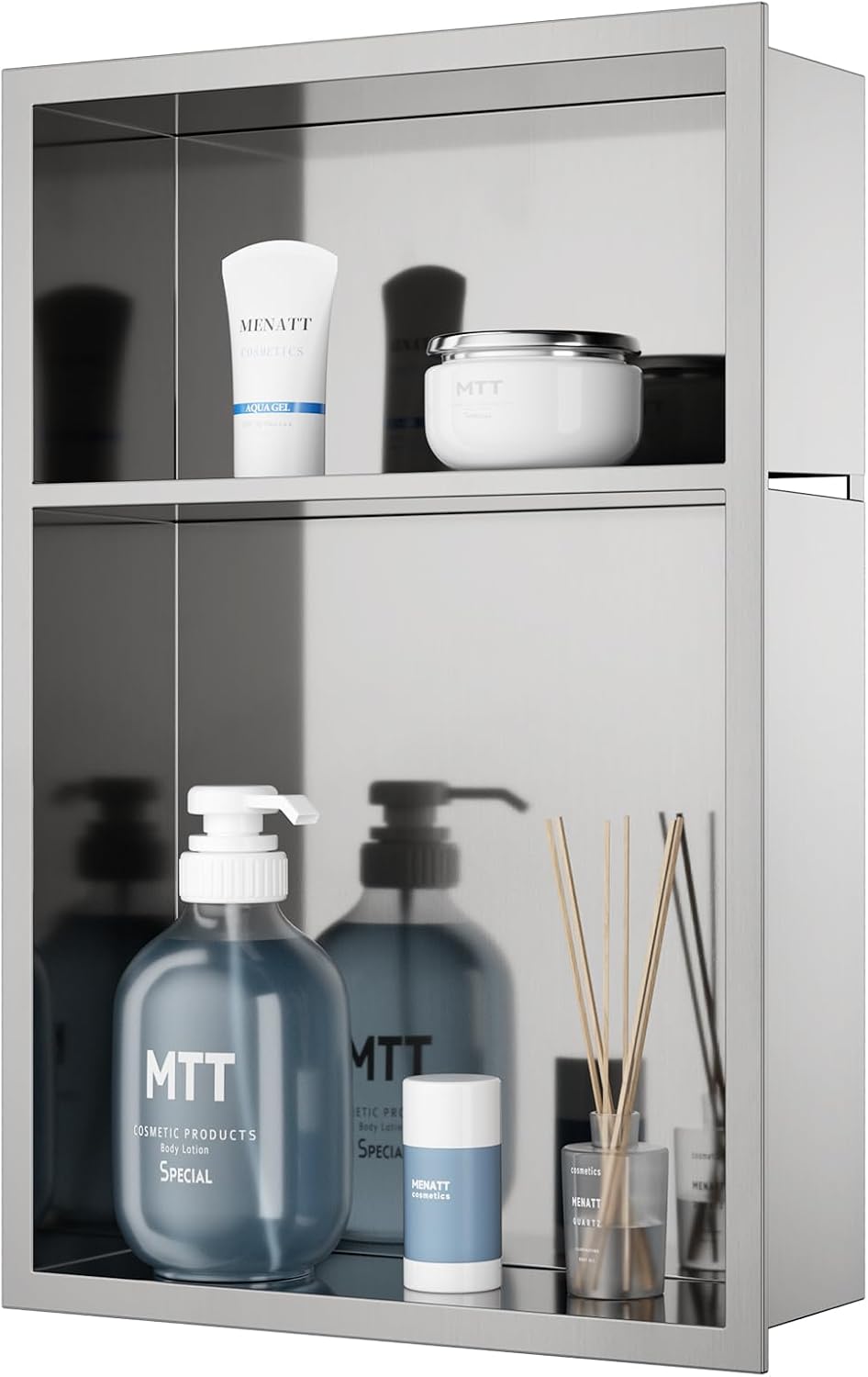 MENATT 12"X18" Double Layers Stainless Steel Shower Niche, No Tile Needed Bathroom Niche, Two Layer Recessed Built-in Wall Niche, Brushed Nickel Brushed Nickel-18