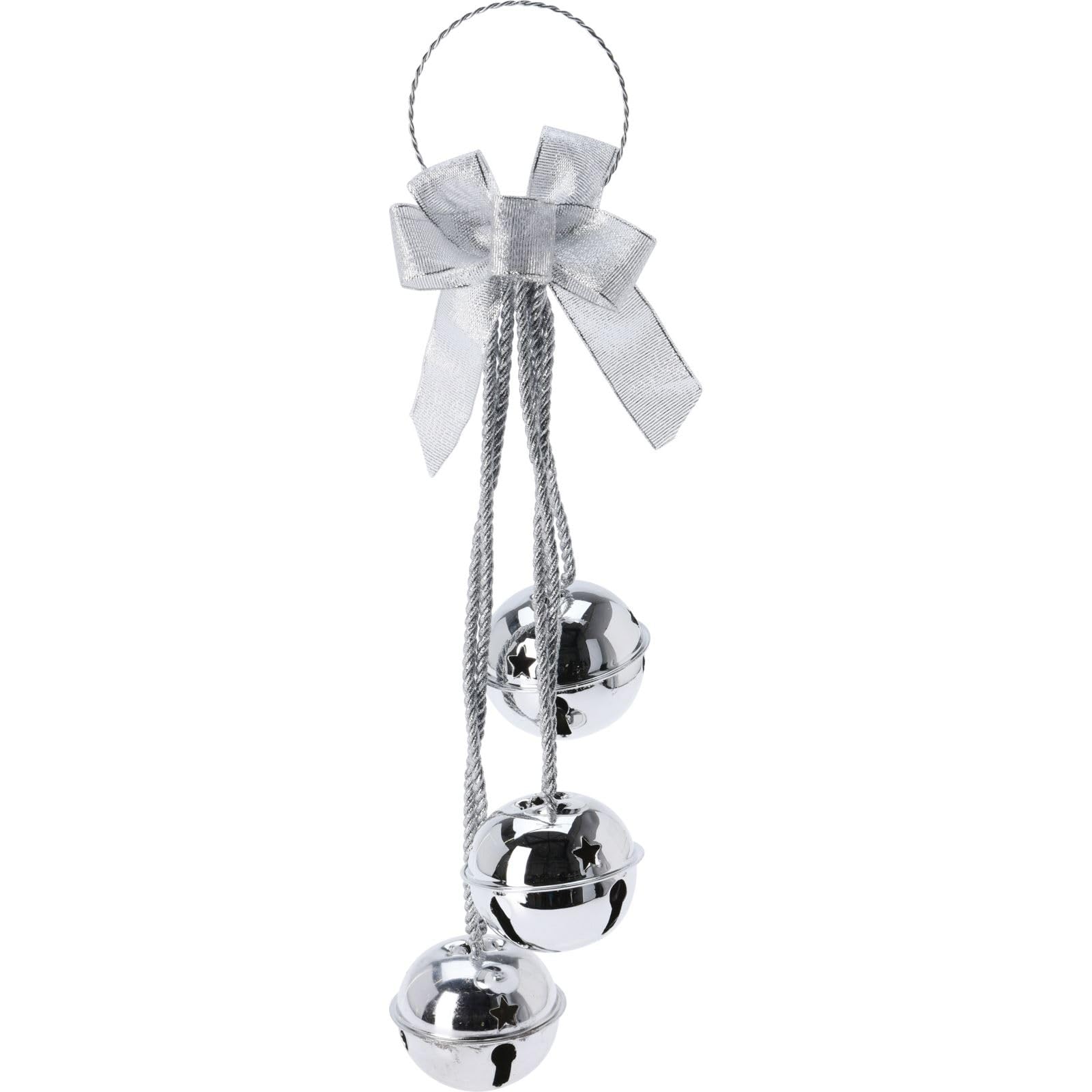 Carousel Home Silver Extra Large Christmas Jingle Bells Door Hanger | Giant Hanging Bell Garland With Bow | Festive Door Or Mantel Decoration - 43Cm