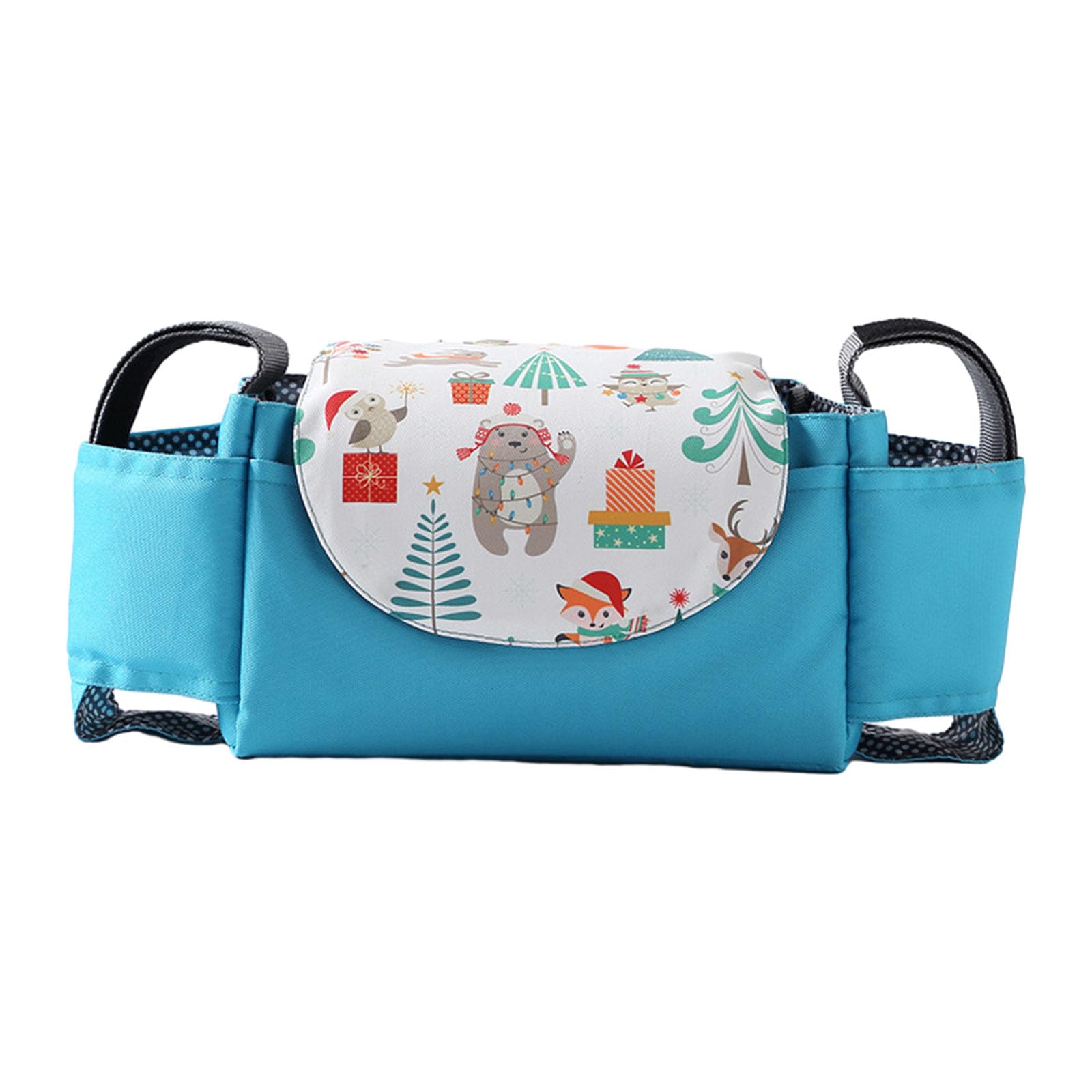 Hiseng Pram Bag Pram Accessories with Insulated Cup Holders, Universal Pram Organiser Multifunctional Buggy Bag, Pram Organiser Bag for Diaper Storage, Baby Bottle & Toys Fits (Animal,35x15x11cm)