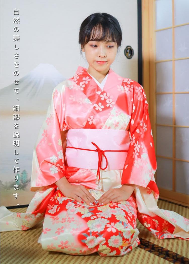 Damskie tradycyjne kimono haftowane Pretta Showa Retro Kimono, kwiaty, Kimono, długi, wiosenny zestaw 9 szt