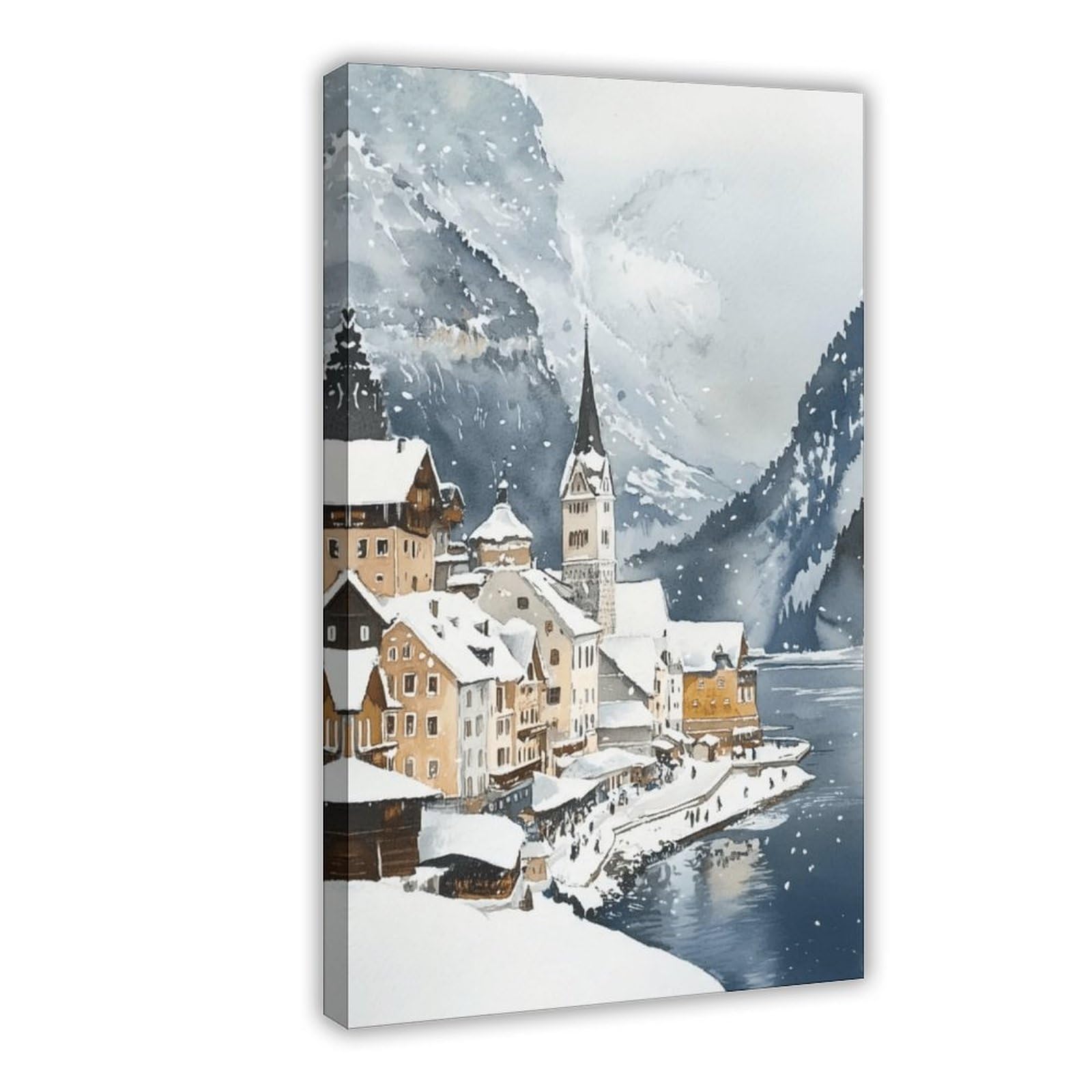 UTGN Hallstatt Austria Art, Snowy Canvas Poster Wall Art Print Picture Paintings 08x12inch(20x30cm)