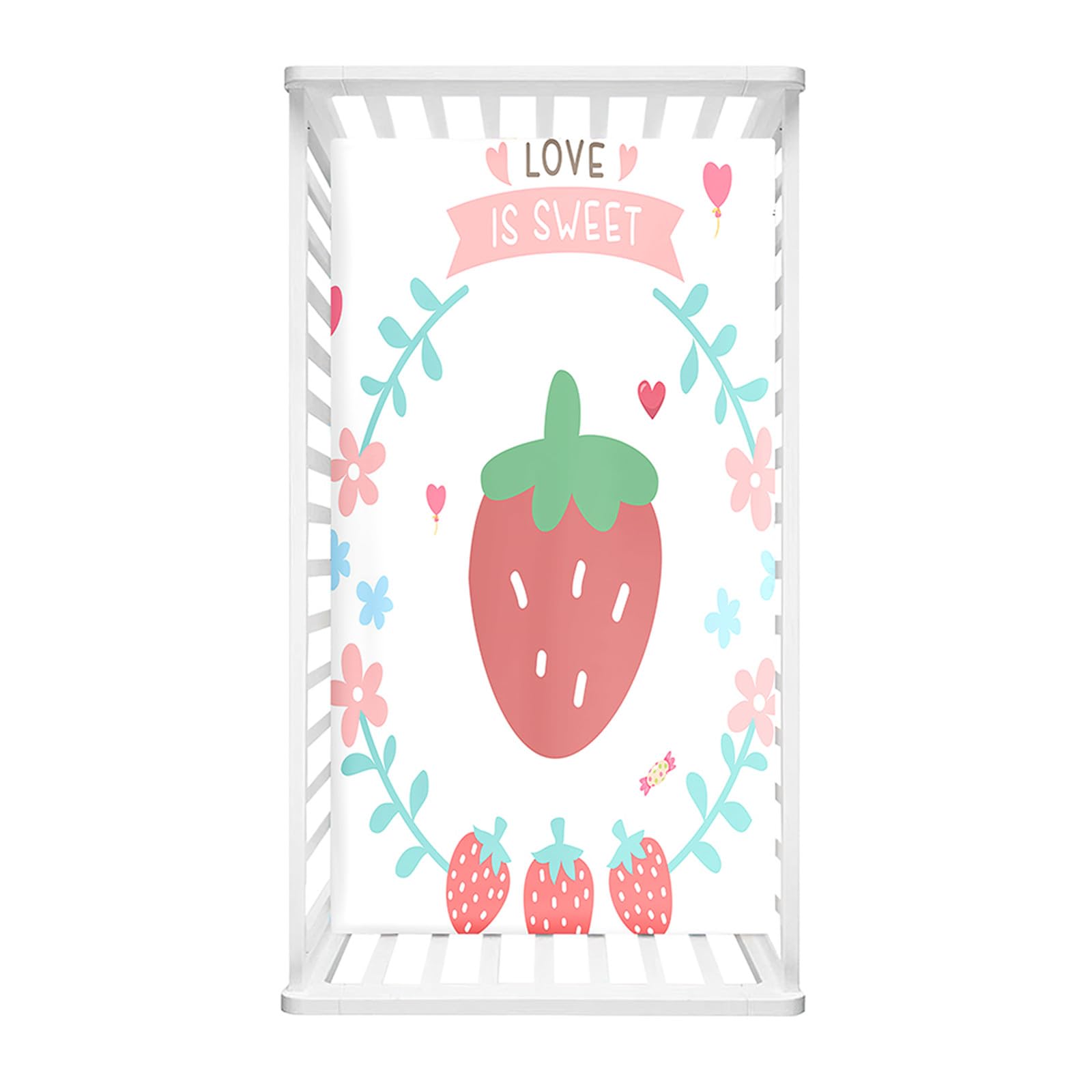 Hiseng Microfiber Crib Sheets, Cot Bed Sheets with 3D Strawberry Pattern Cot Fitted Sheets Bassinet Mattress, Soft and Comfortable Toddler Bed Sheets for Boys, Girls (Flowers,60x120cm)