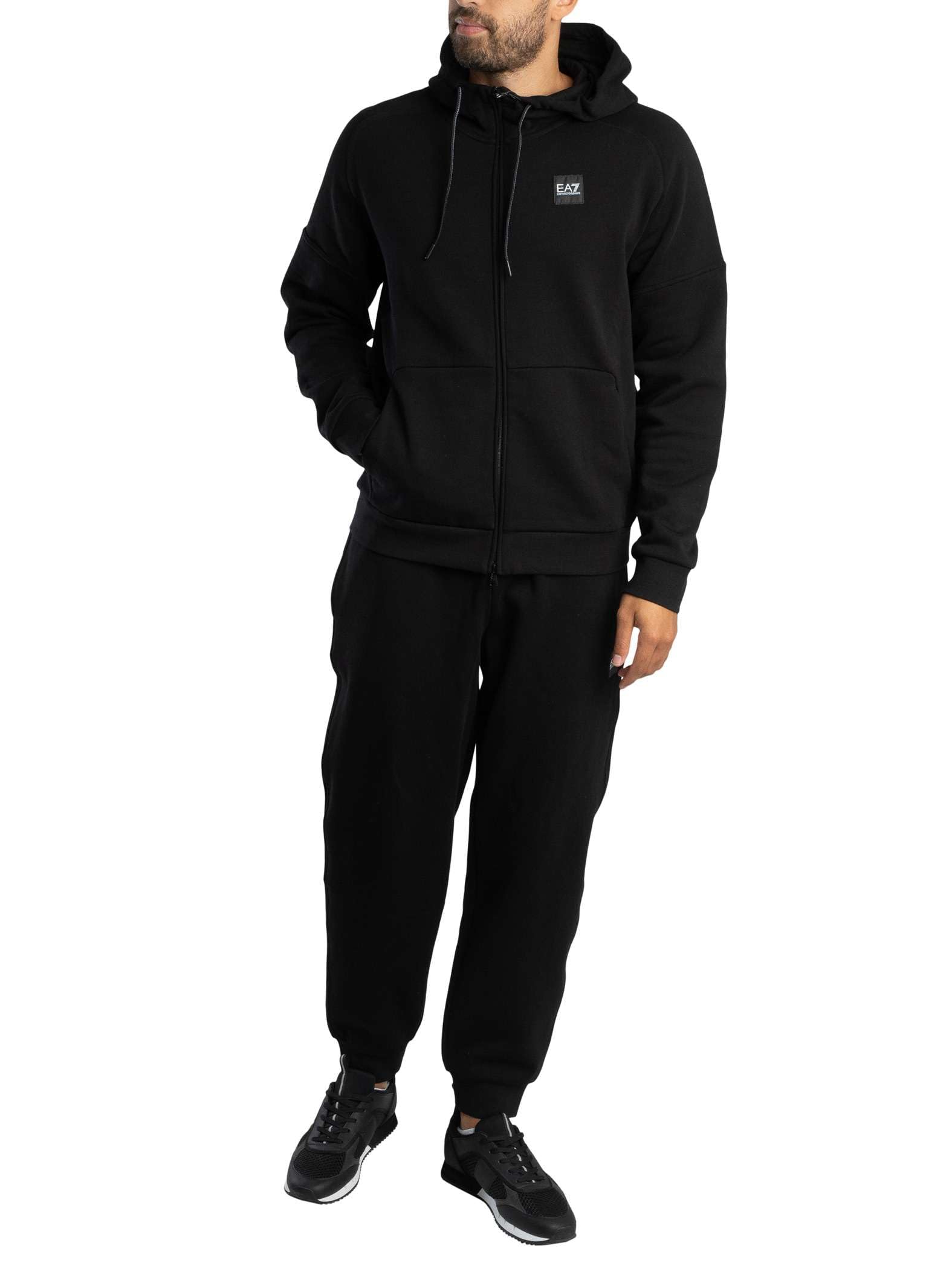 Ea7 Men's Black Box Logo Zip Hood Tracksuit, S
