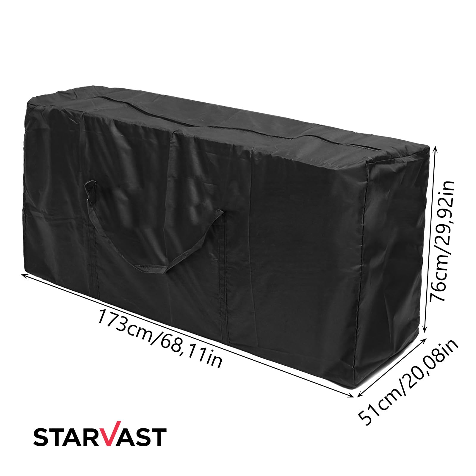 STARVAST 2 PCS Aufbewahrungstasche Gartenauflagen Wasserdicht 175x55x75cm Weihnachtsbaum Aufbewahrung Robustes Oxford-Gewebe Auflagentasche Gartenpolster, Schutzhülle für Polsterauflagen - Schwarz