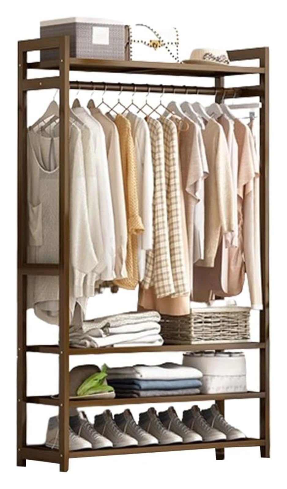 Chenyuoz 90Cm Clothes Rack, Clothing Garment Rack, Bamboo Coat Rack With Storage Rack,Open Wardrobe Closet(90Cm)
