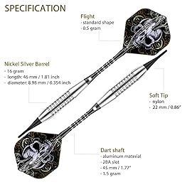 Darts Plastic Tip Set - 18g Soft Tip Darts - 16g Dart Barrels w/ 50 O-Rings + 6 ShaftsBlack Aluminum & White Plastic Rods + Extra 50 Replacement Soft Tips Accessories for Electronic Dart Board