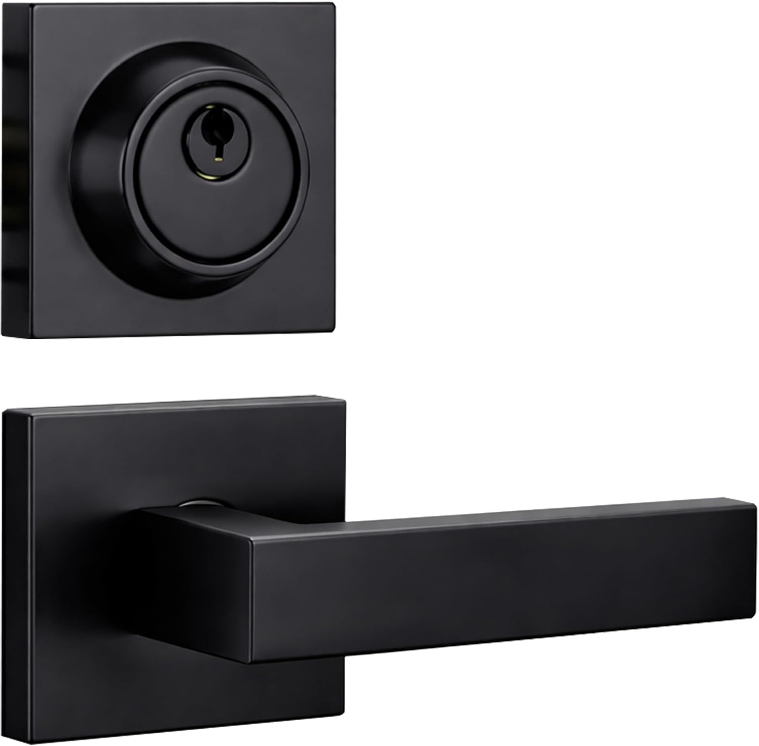 Exterior Door Lever Handle Set with Deadbolt, Single Cylinder Keyed Deadbolt with Non-Keyed Lever, Fits Left and Right Hand Doors, Matte Black