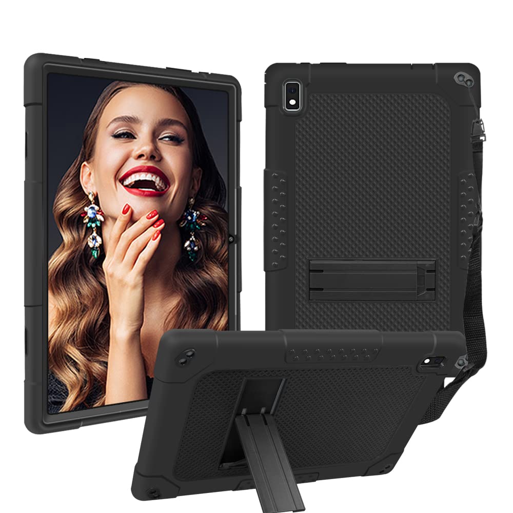 Mignova Case for Vastking KingPad K10 / K10 Pro / Z10 / Marvue Pad M10 / Blackview Tablet 9 / Justethan 10.1 inch Tablet Support Shoulder Strap Built in Kickstand Shockproof Shell Cover (Black+Black)