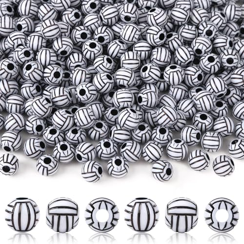 UPINS 300pcs Volleyball Beads 12mm Sports Volleyball Ball Beads for Jewelry Making DIY Friendship Bracelet Keychains Necklace Accessories Crafting Supplies