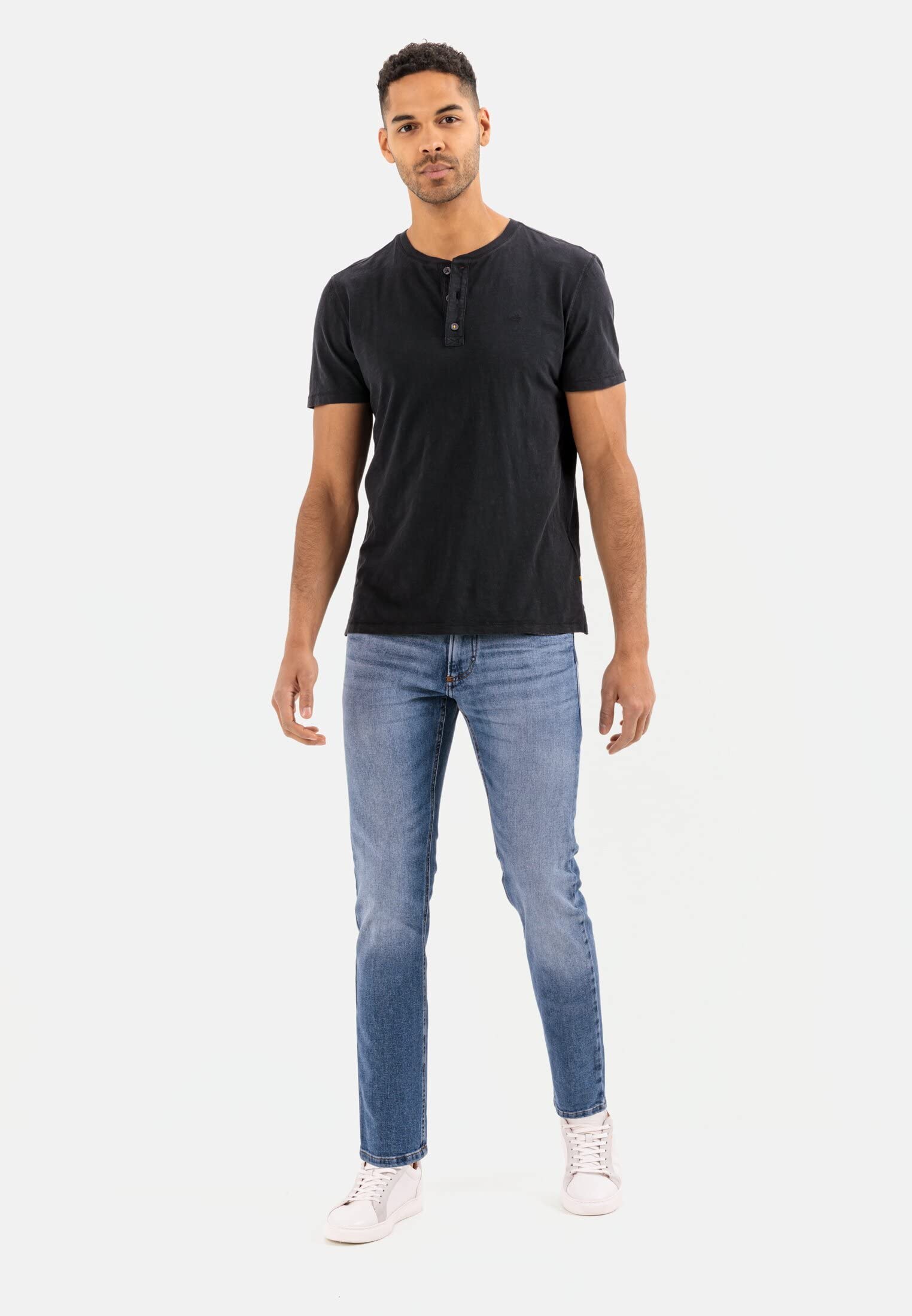 camel active Koszulka Mężczyźni T-shirt Henley z krótkim rękawem z zapięciem na guziki