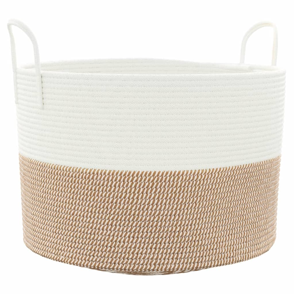 Gecheer Aufbewahrungskorb, Regalkorb, Ablagekorb, Wäschekorb mit Griffen, Braun und Weiß Ø51x33 cm Baumwolle