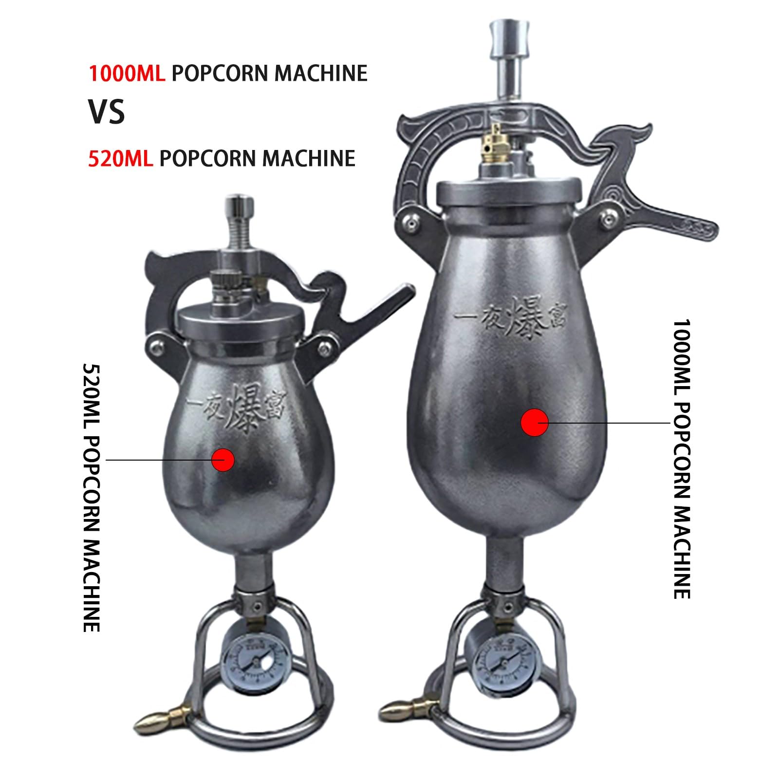MáQuina para Hacer Palomitas de MaíZ de 1000 ml, Tipo CañóN de Palomitas de MaíZ Chino Con Aire Caliente, Calentada Mediante Estufa de Gas, Uso DoméStico/Comercial(1000 ML)